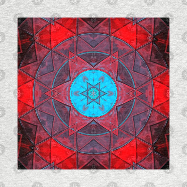 Mosaic Kaleidoscope Flower Blue and Red by WormholeOrbital